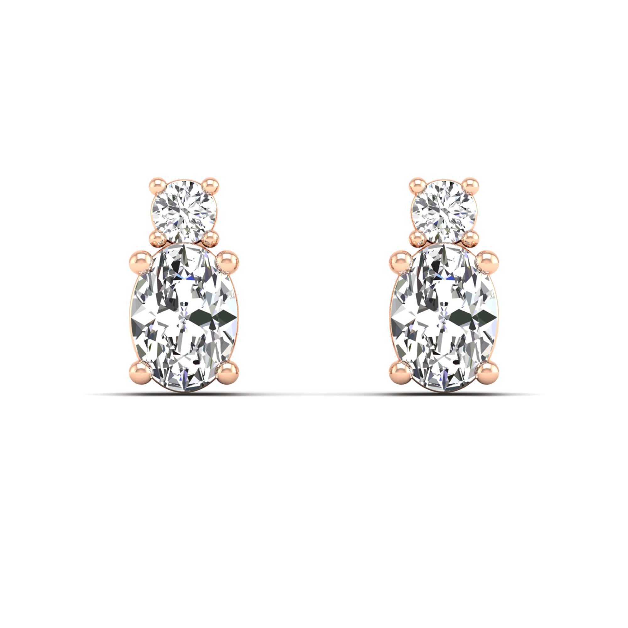 Two-Stone Oval & Round Lab-Grown Diamond Stud Earrings