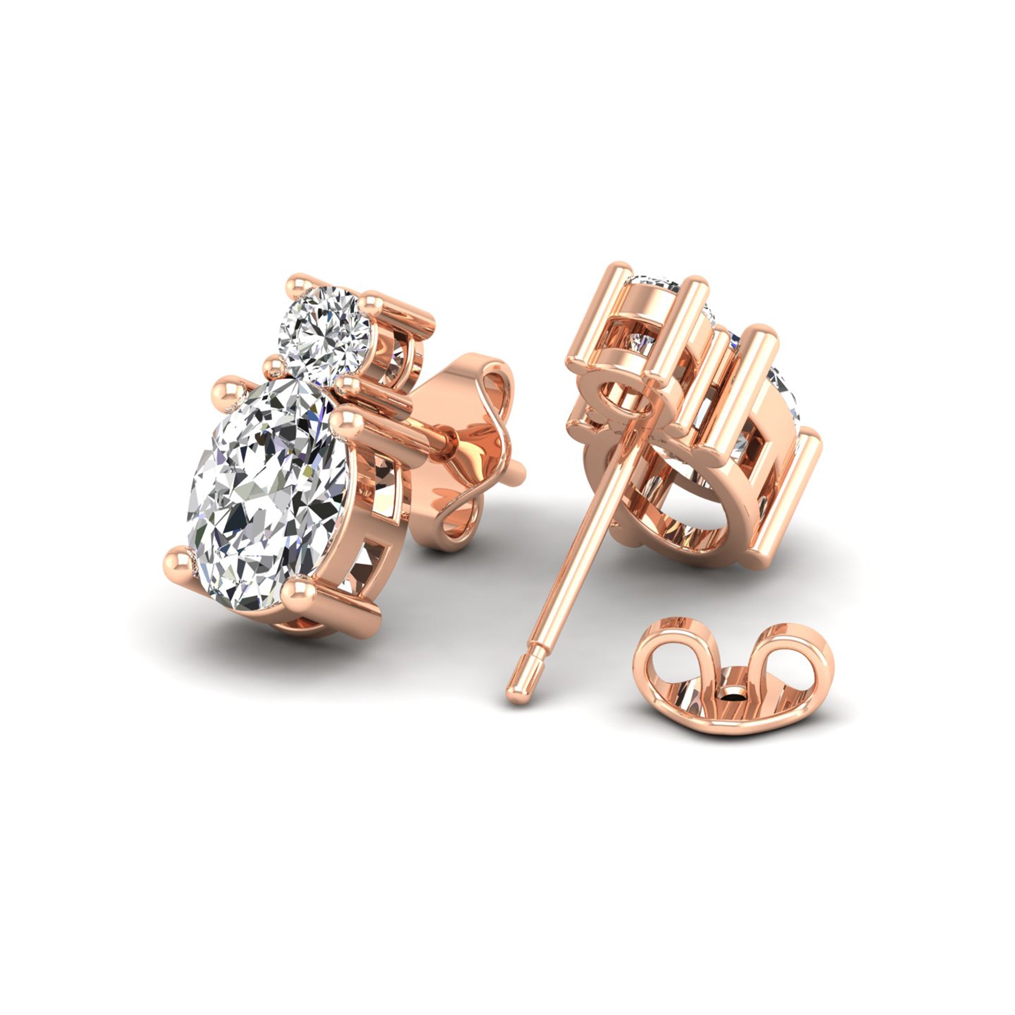 Two-Stone Oval & Round Lab-Grown Diamond Stud Earrings