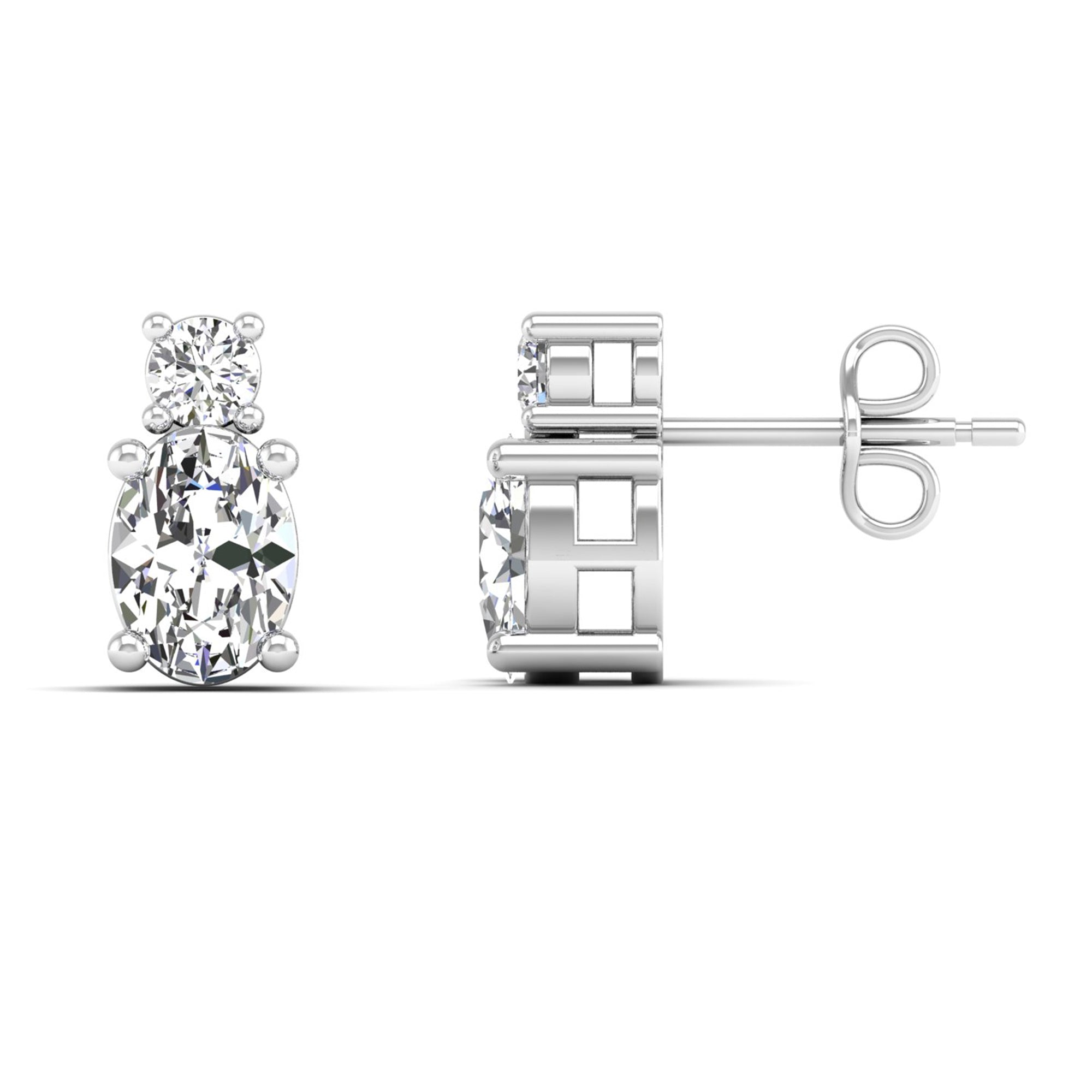 Two-Stone Oval & Round Lab-Grown Diamond Stud Earrings