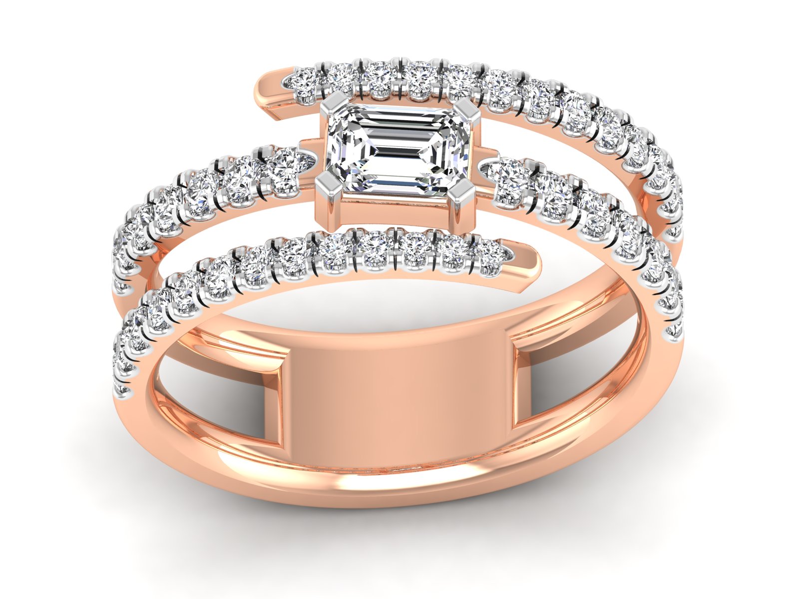 Emerald Diamond Crossover Ring