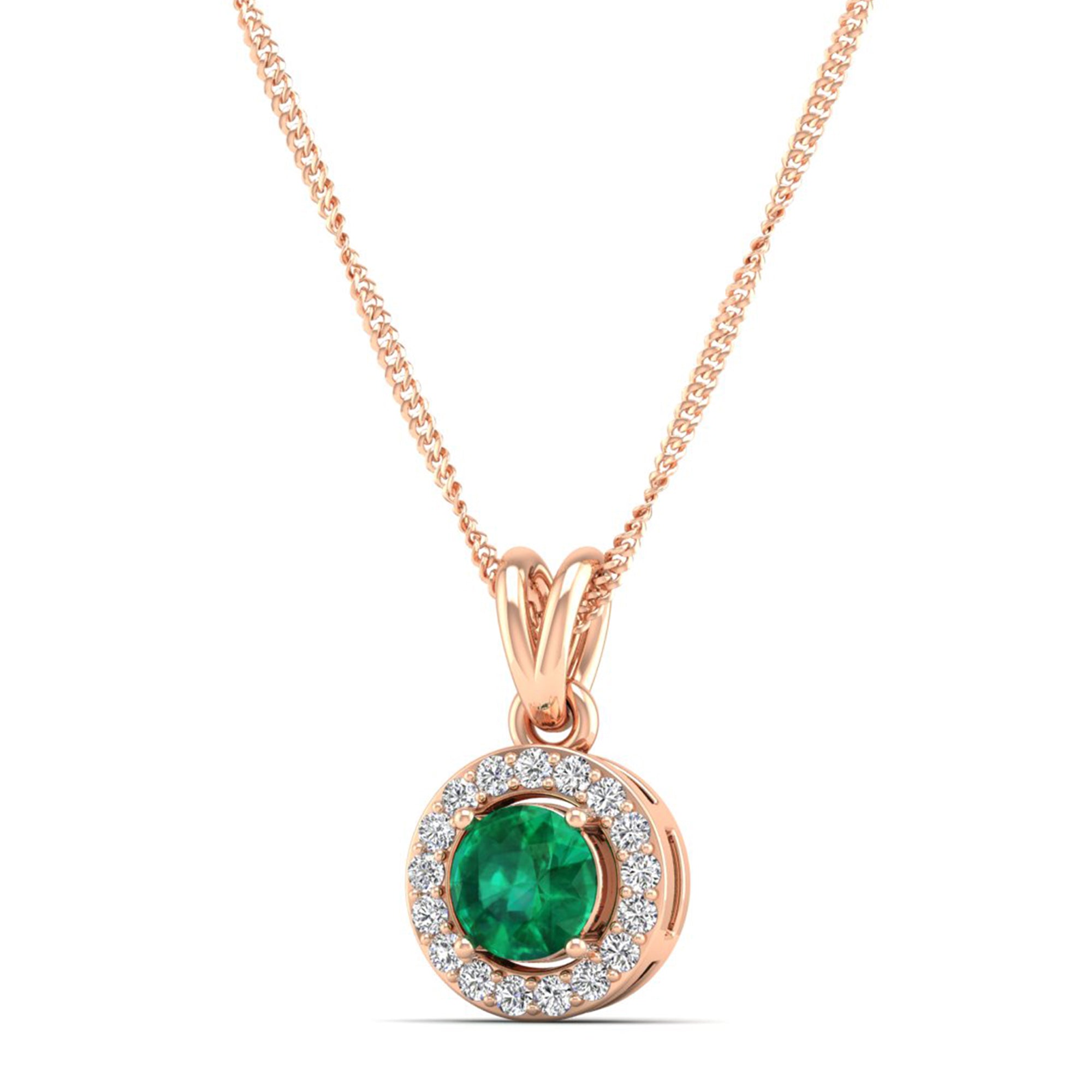 Classic Round Emerald Pendant with Accent Stones 5.0 mm Center