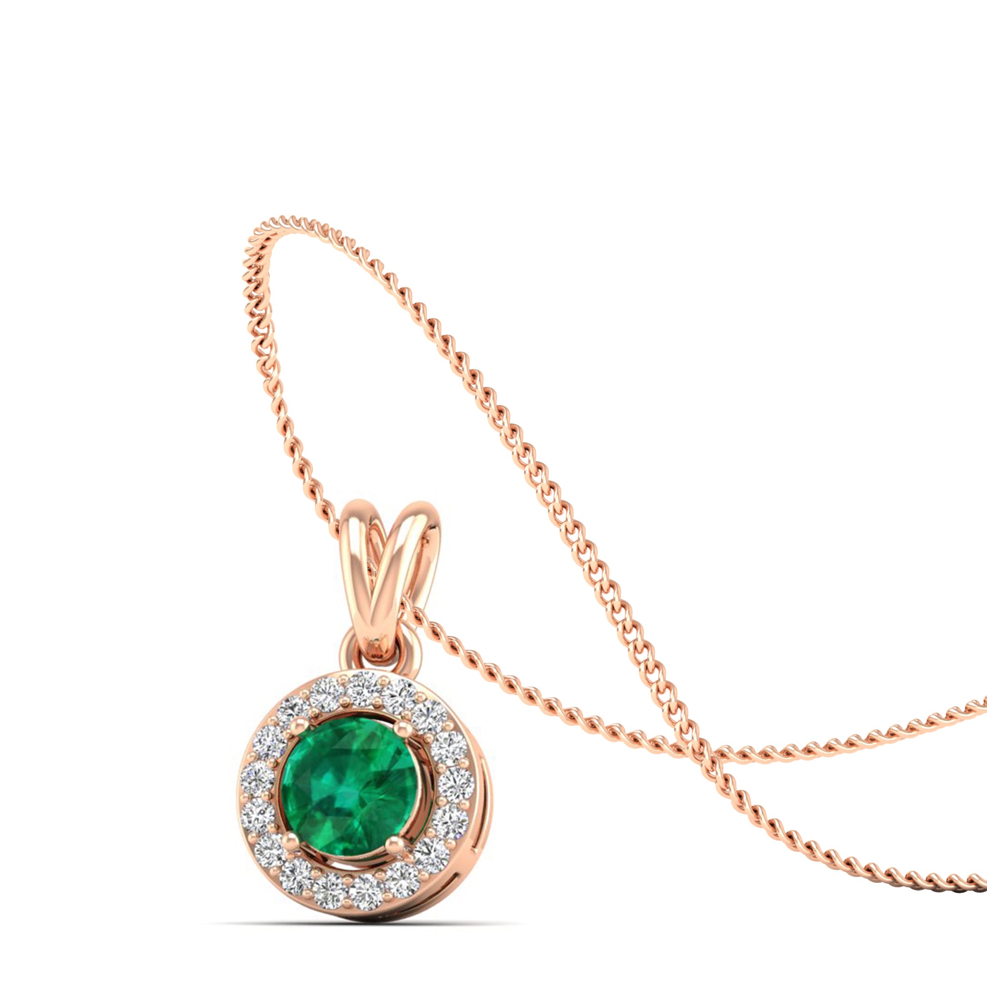 Classic Round Emerald Pendant with Accent Stones 5.0 mm Center