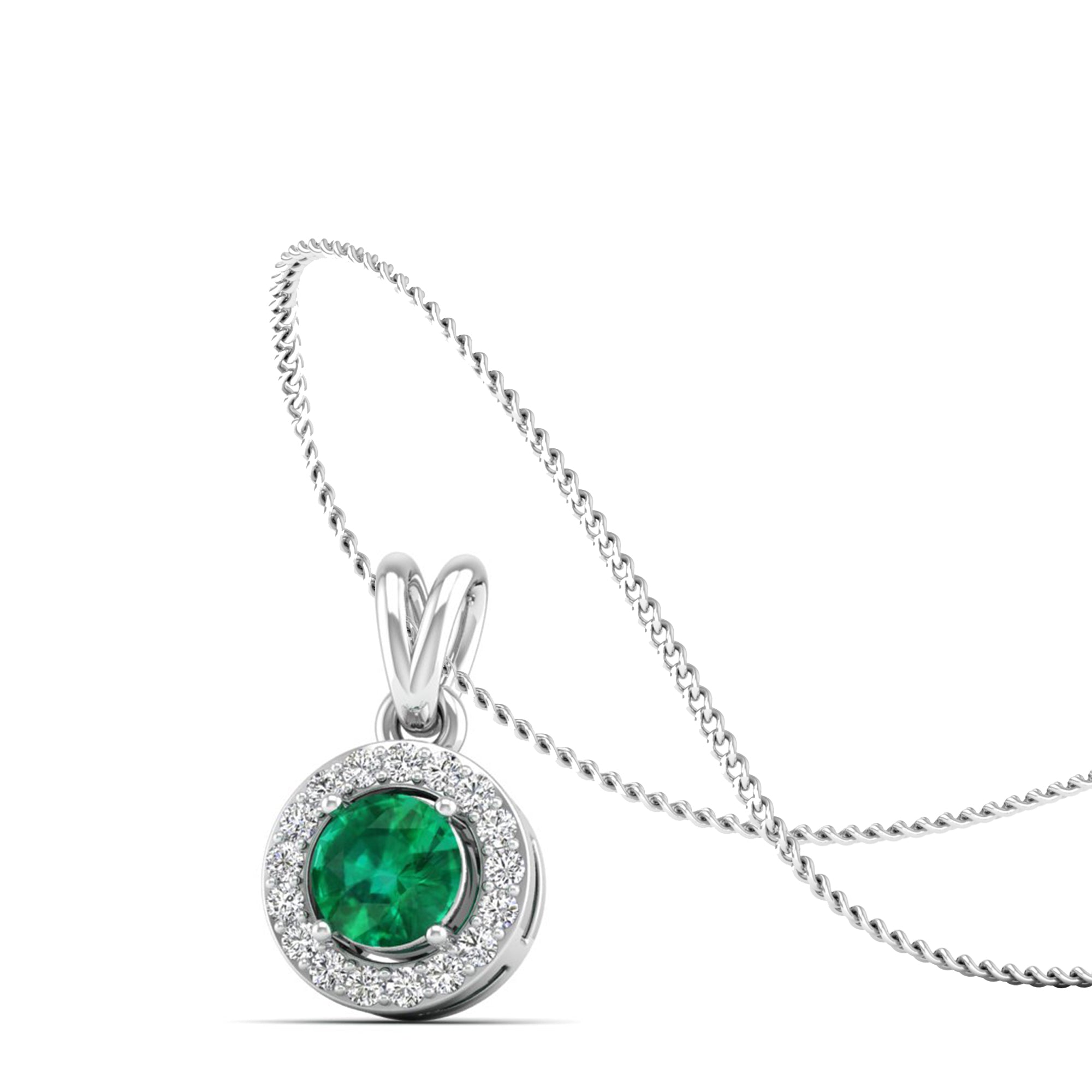 Classic Round Emerald Pendant with Accent Stones 5.0 mm Center