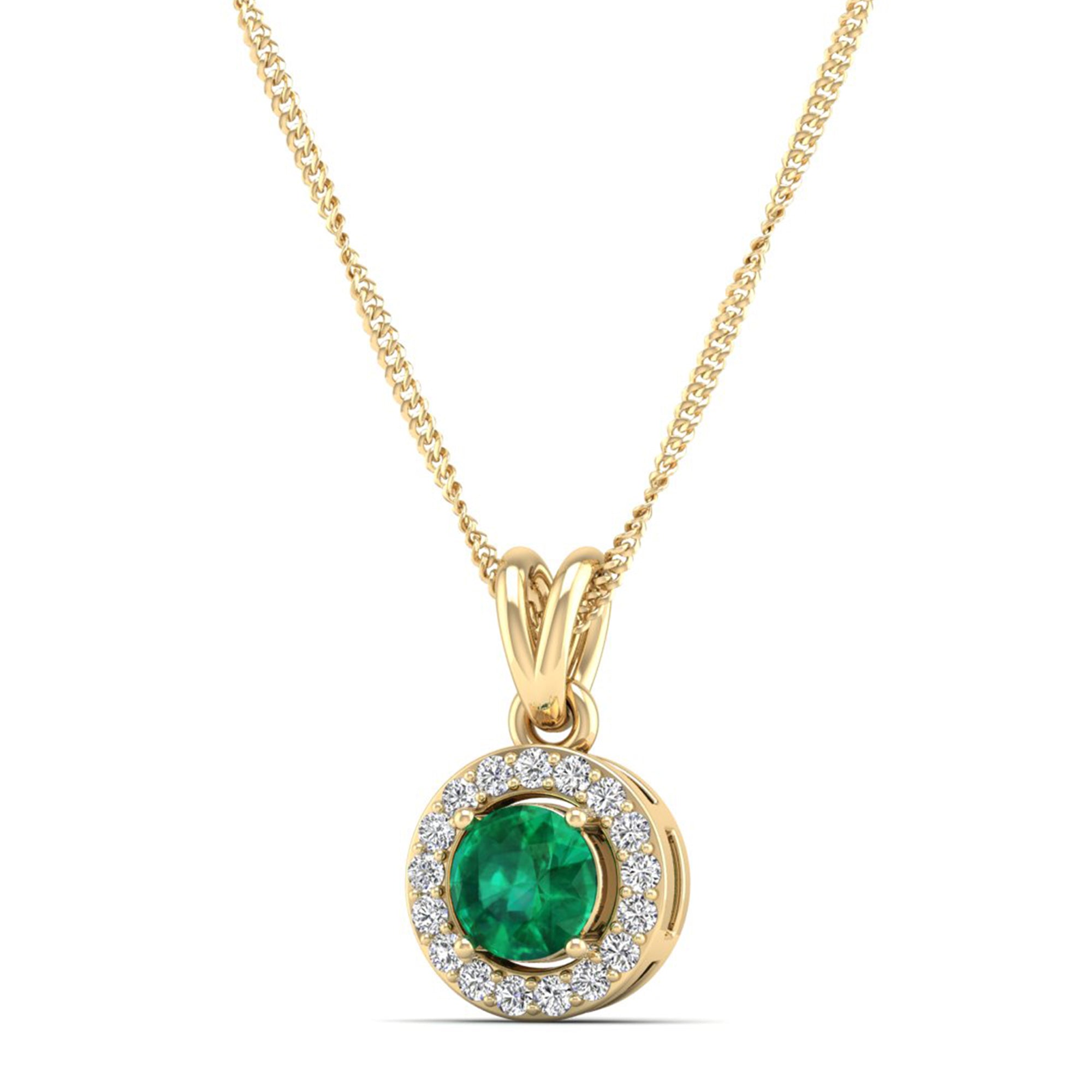 Classic Round Emerald Pendant with Accent Stones 5.0 mm Center