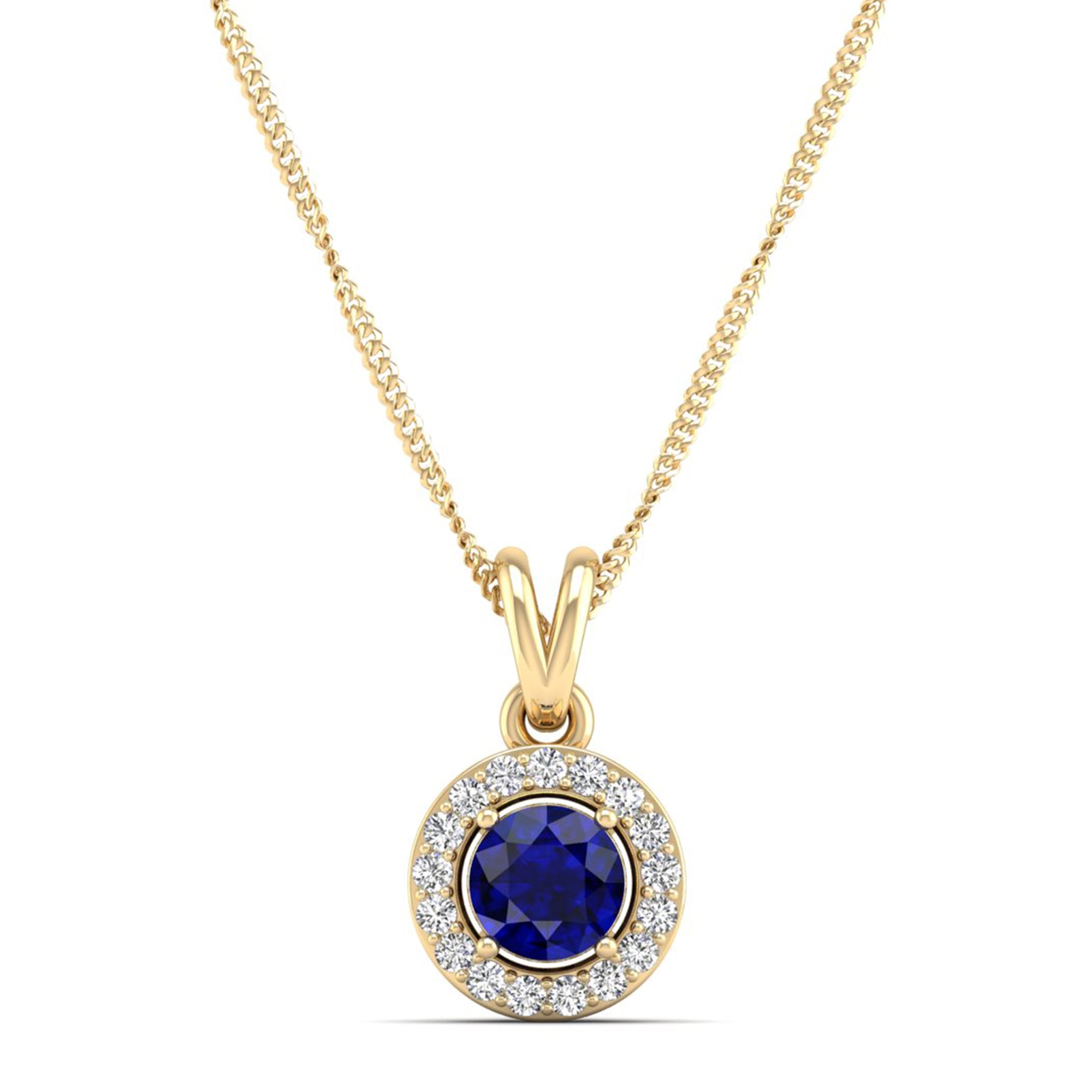 Classic Round Sapphire Pendant with Accent Stones 5.0 mm Center