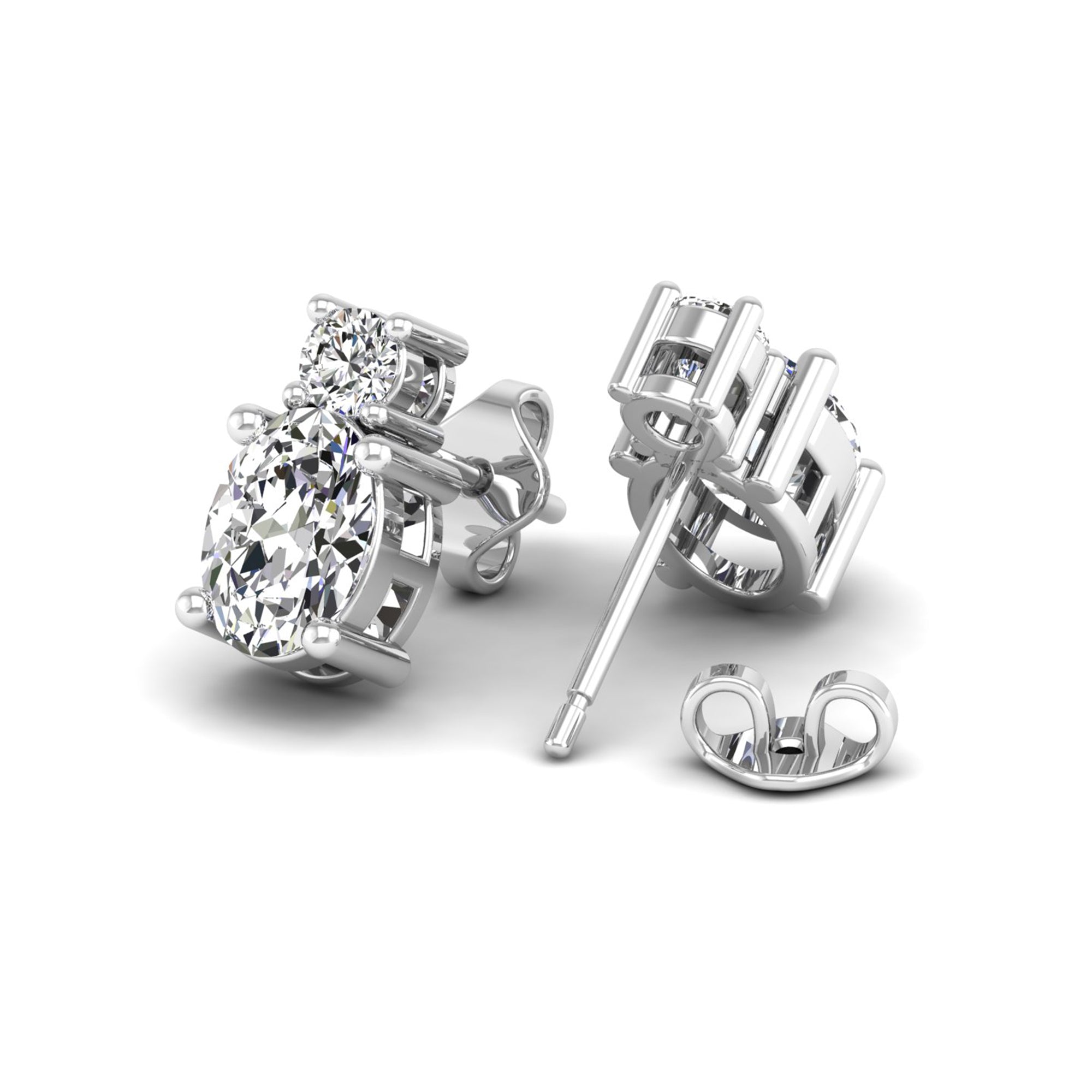 Two-Stone Oval & Round Lab-Grown Diamond Stud Earrings