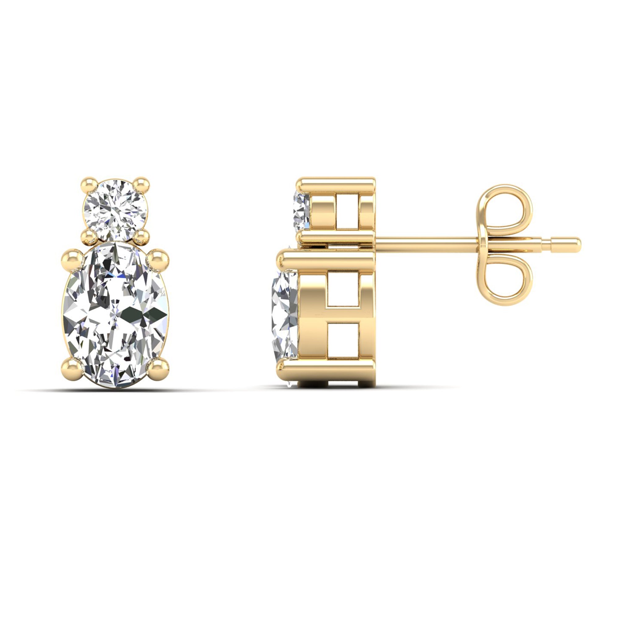 Two-Stone Oval & Round Lab-Grown Diamond Stud Earrings