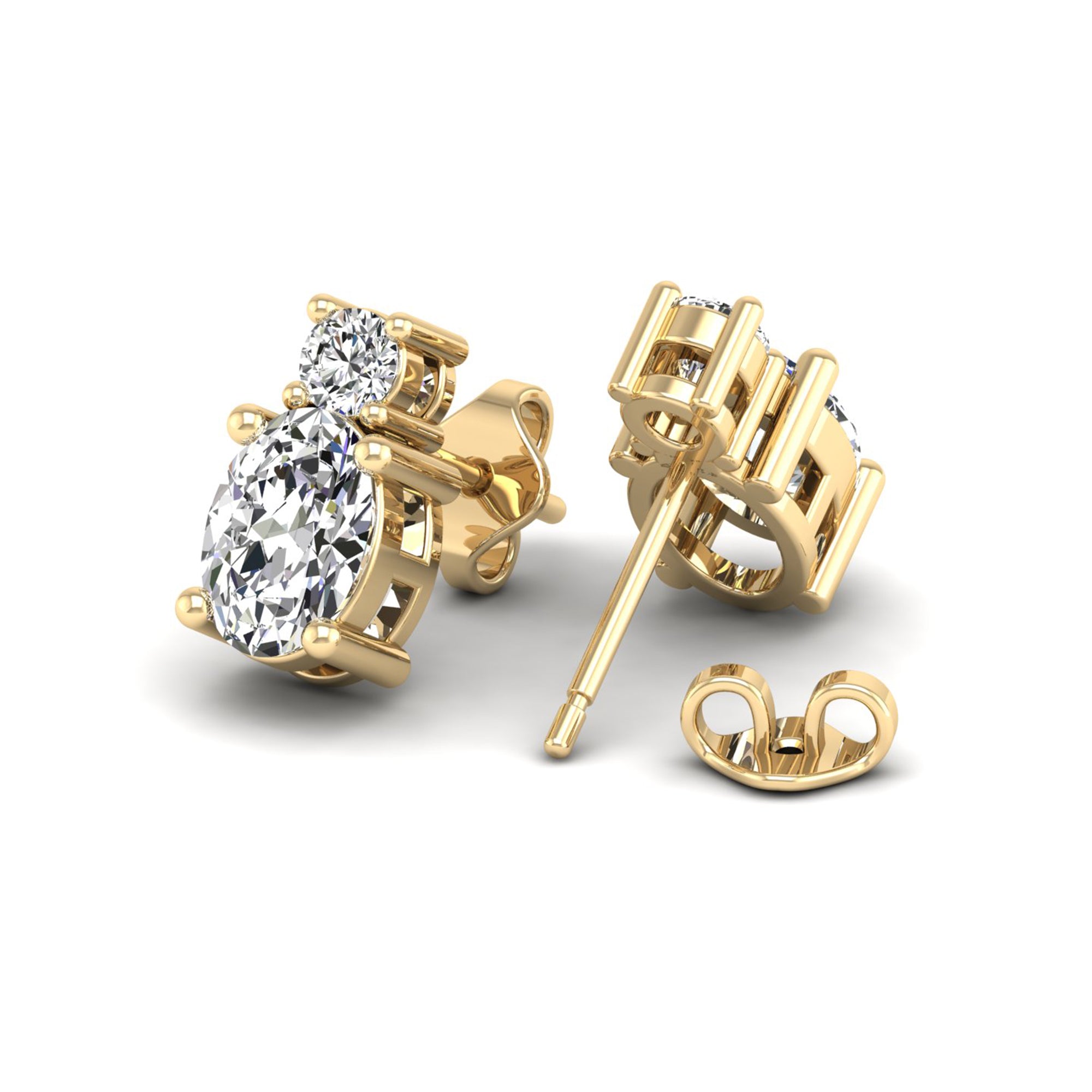 Two-Stone Oval & Round Lab-Grown Diamond Stud Earrings