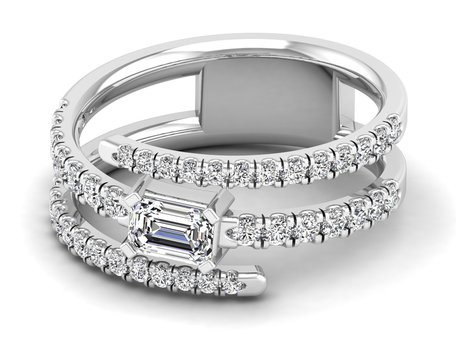 Emerald Diamond Crossover Ring