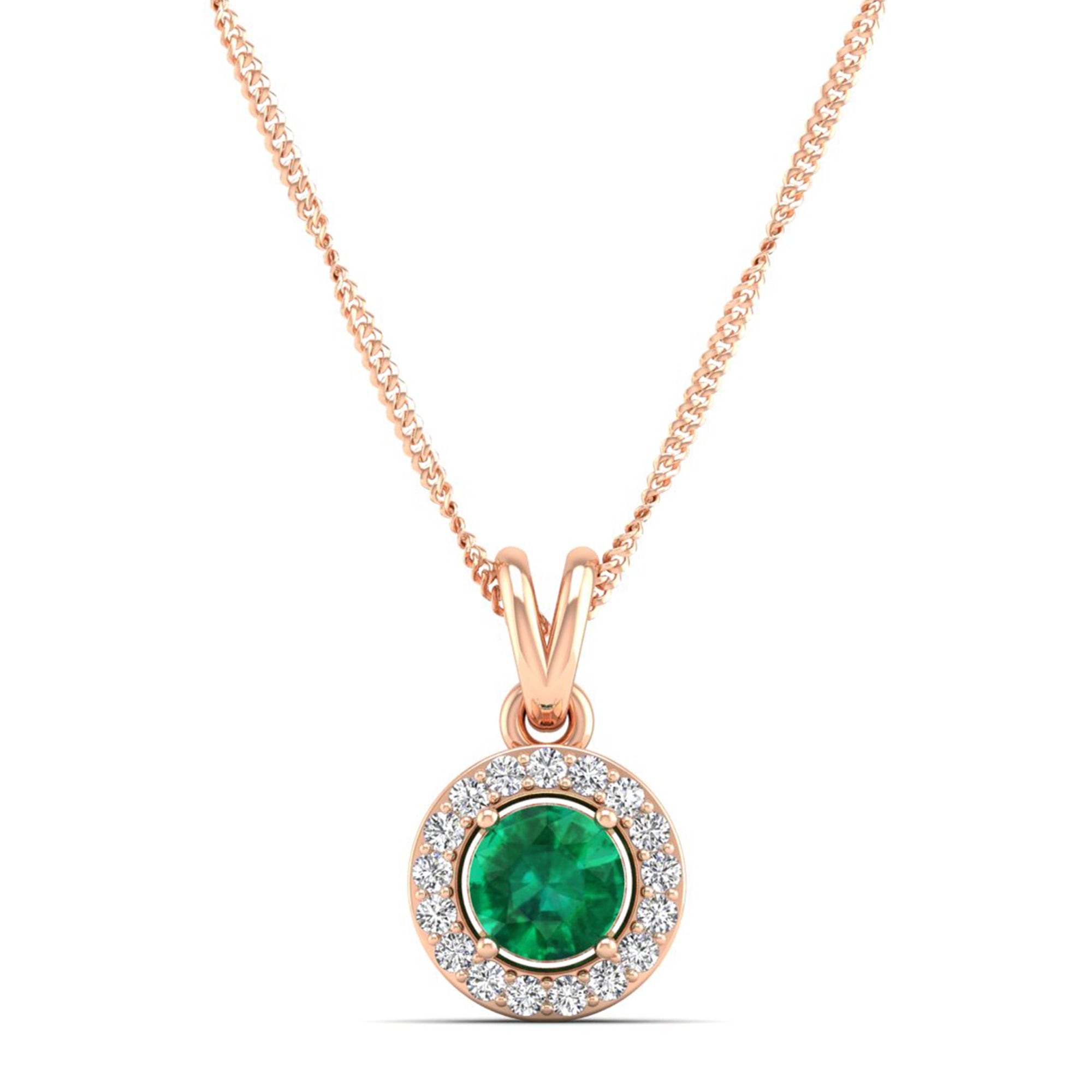 Classic Round Emerald Pendant with Accent Stones  5.0 mm Center