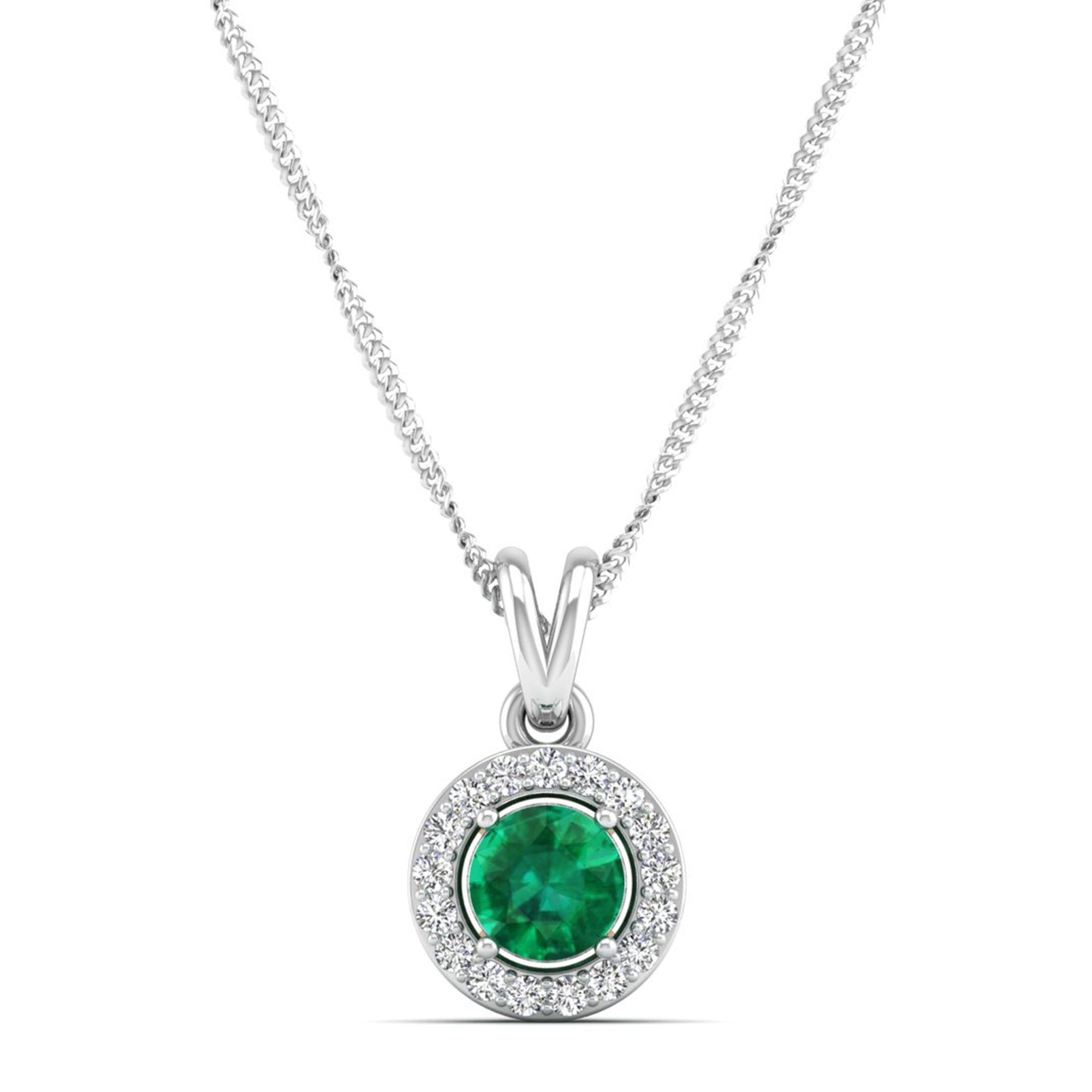 Classic Round Emerald Pendant with Accent Stones  5.0 mm Center