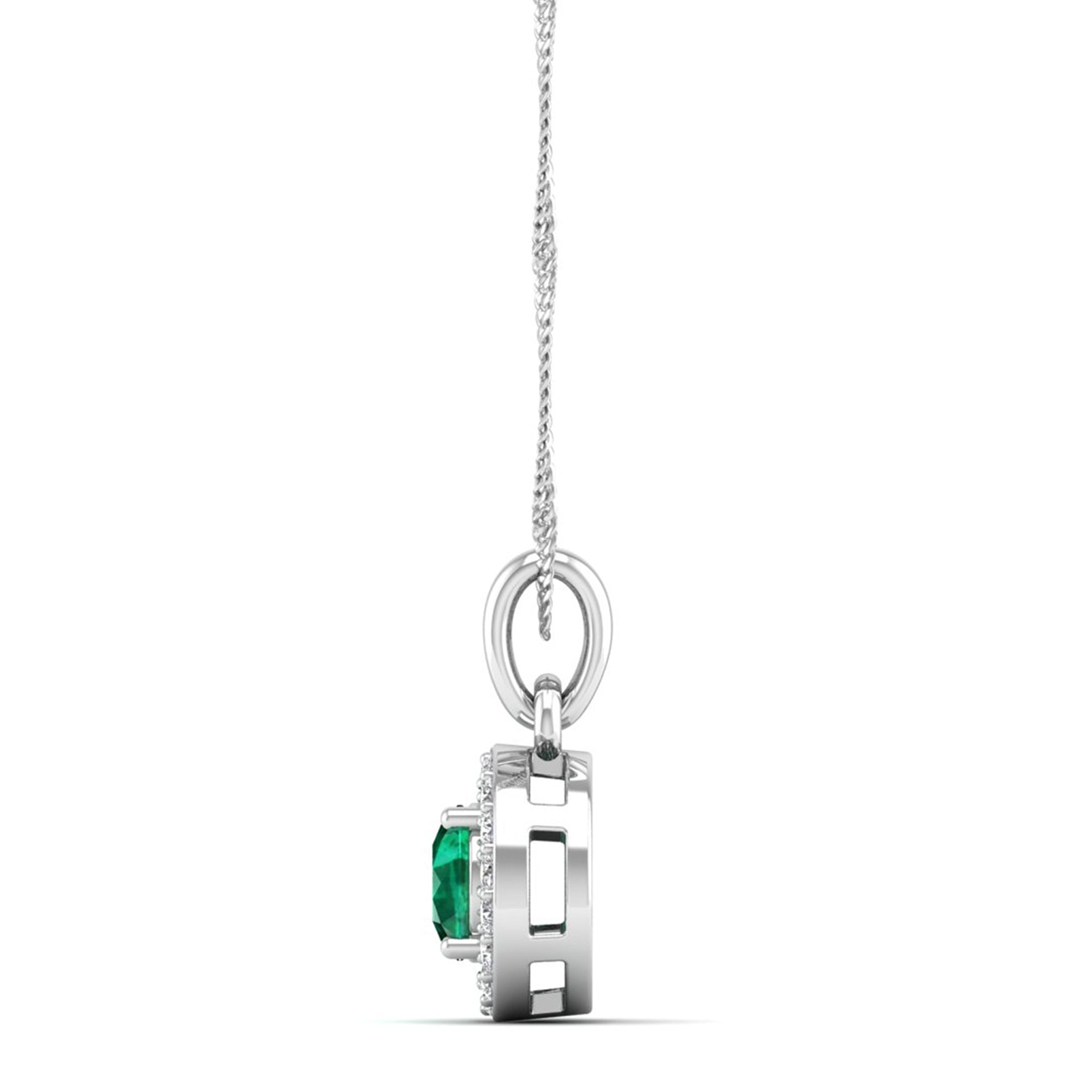 Classic Round Emerald Pendant with Accent Stones  5.0 mm Center