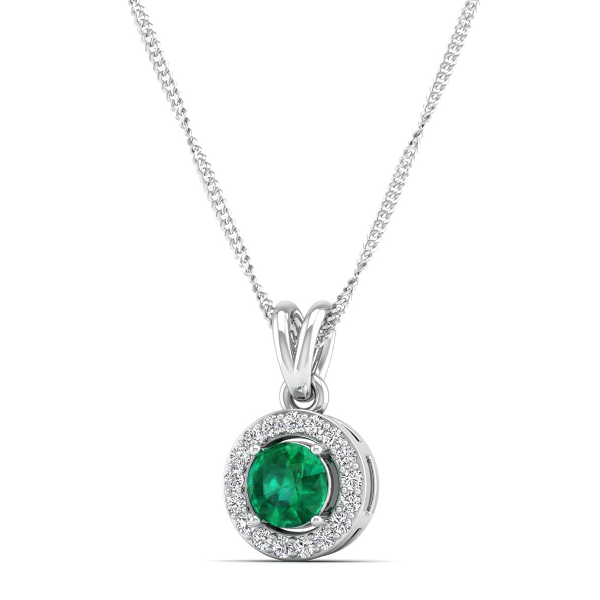 Classic Round Emerald Pendant with Accent Stones  5.0 mm Center
