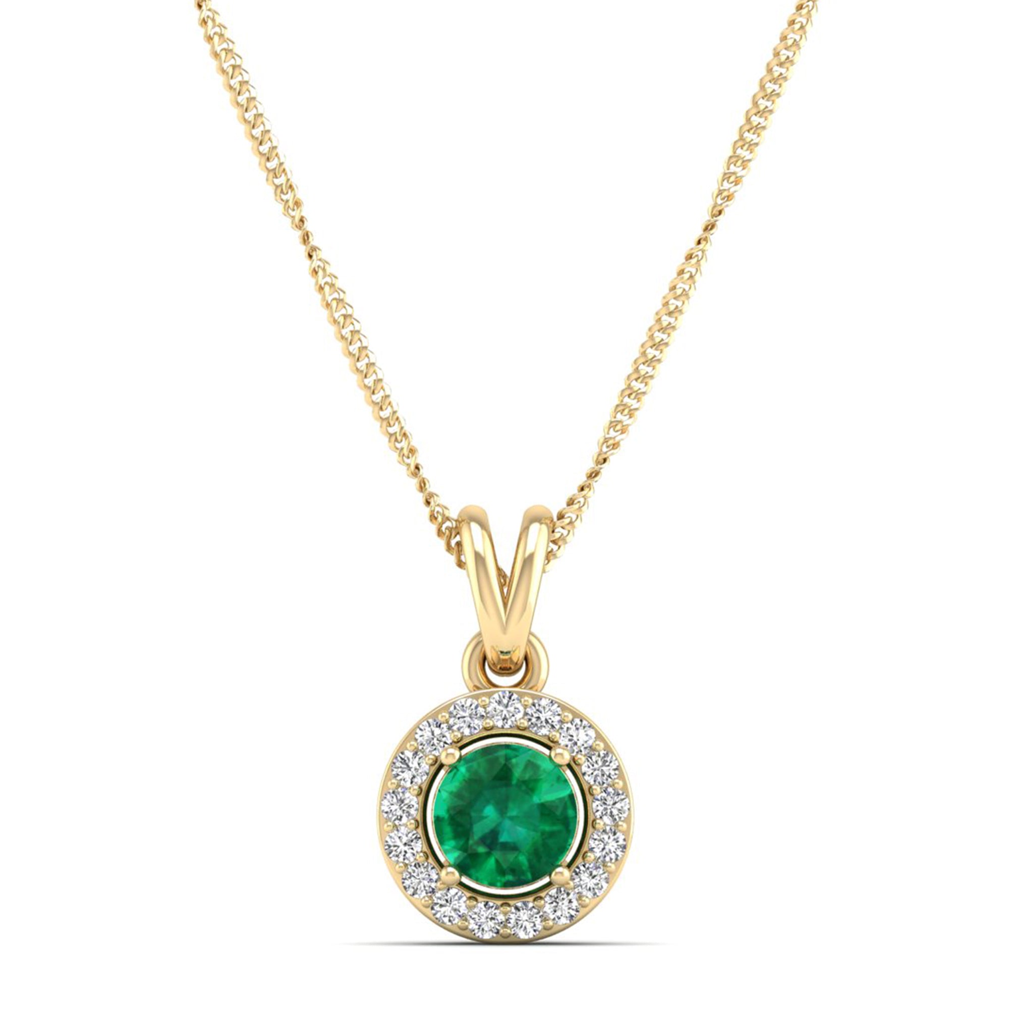 Classic Round Emerald Pendant with Accent Stones  5.0 mm Center