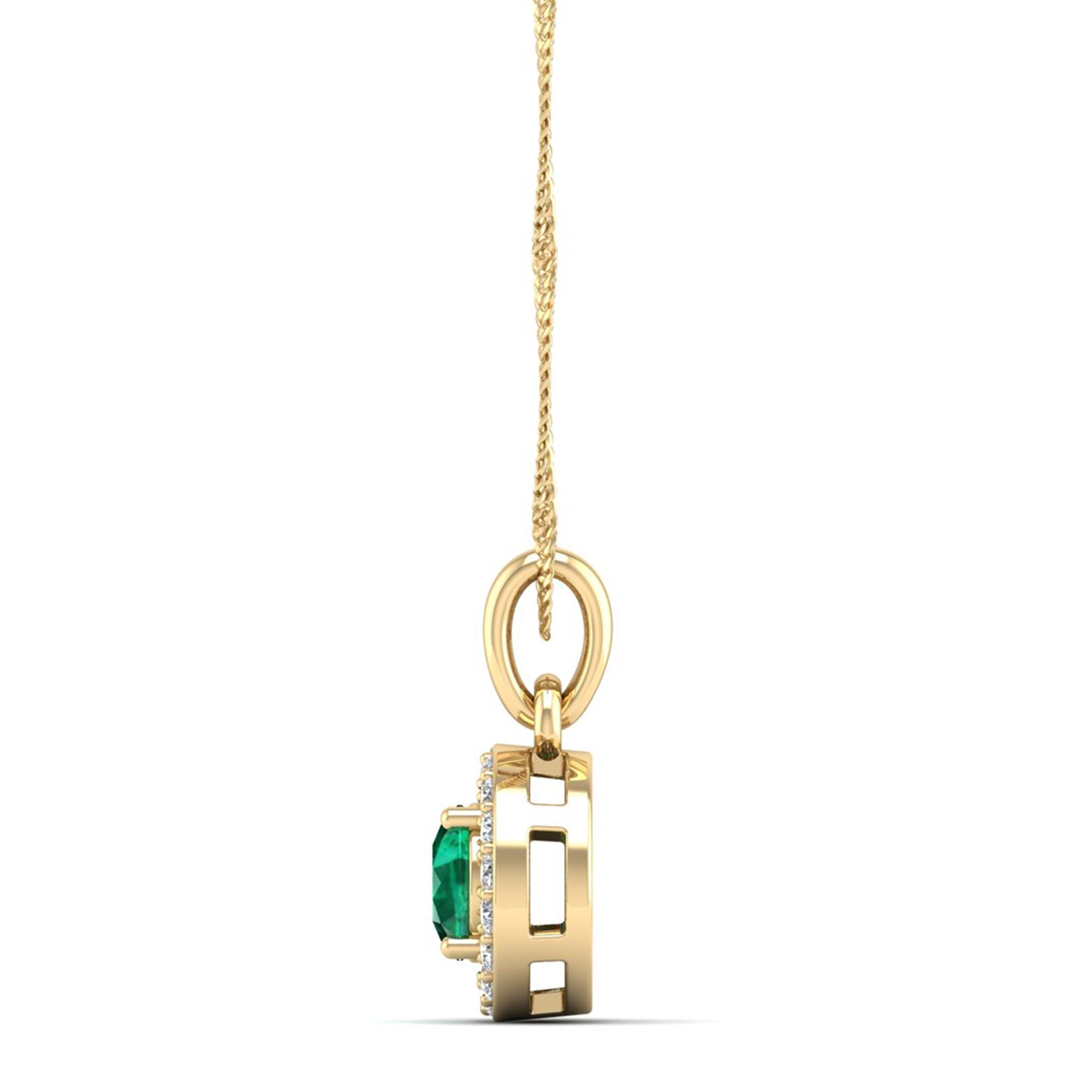 Classic Round Emerald Pendant with Accent Stones  5.0 mm Center