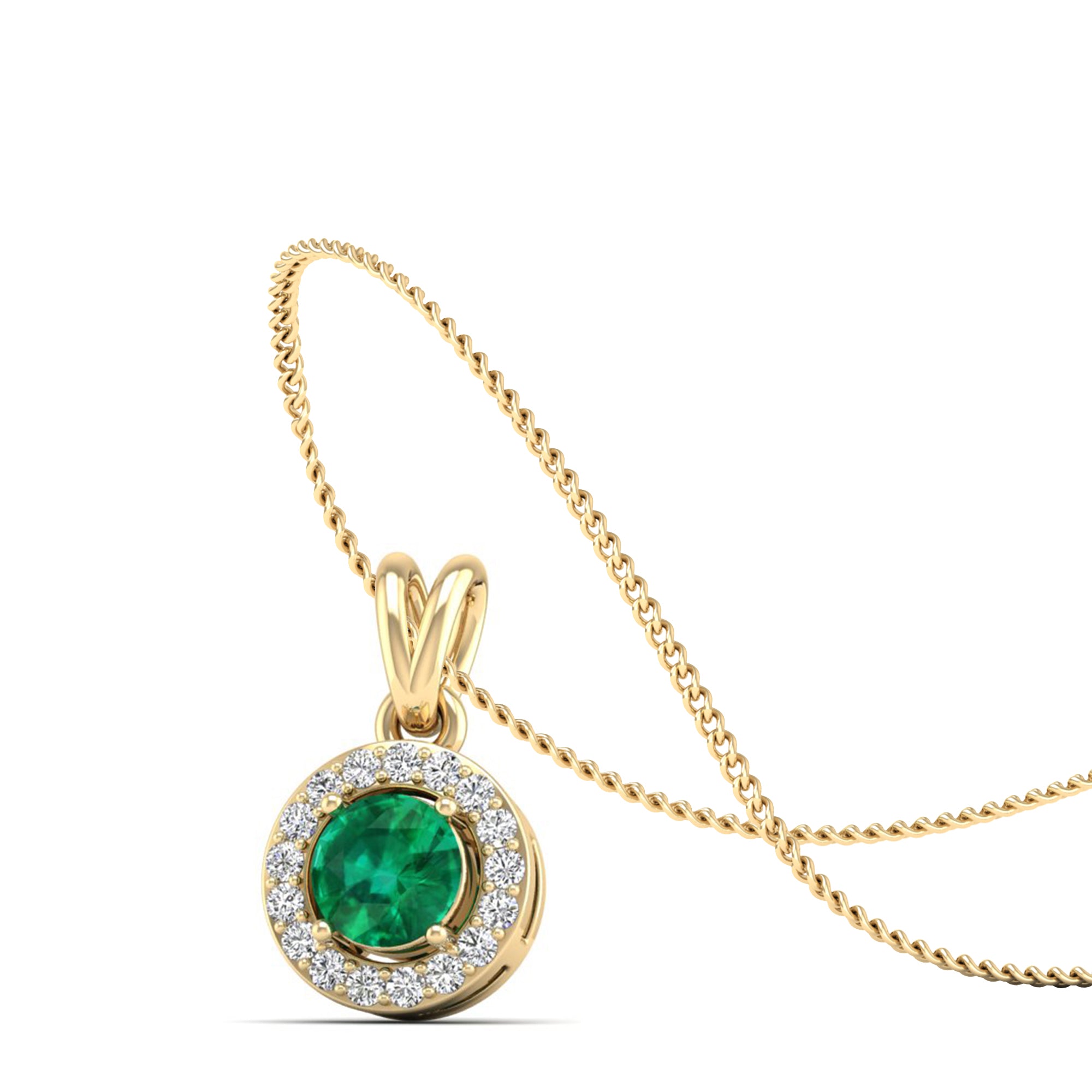 Classic Round Emerald Pendant with Accent Stones  5.0 mm Center