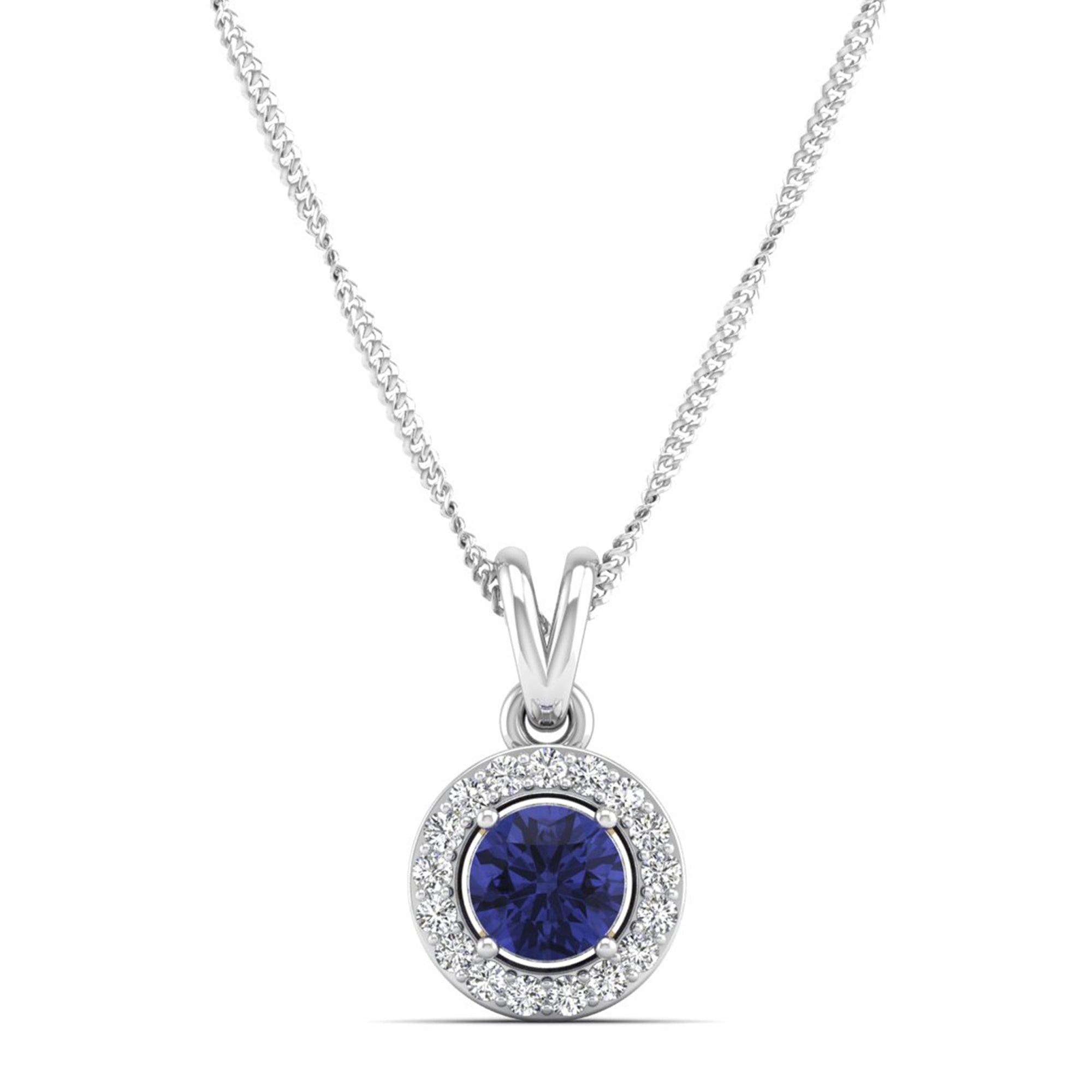 Classic Round Tanzanite Pendant with Accent Stones  5.0 mm Center