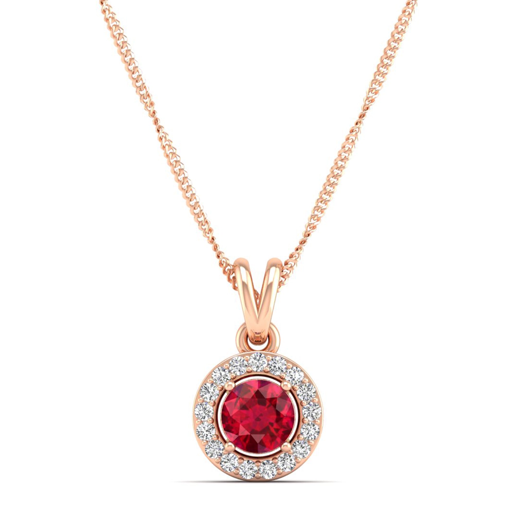 Classic Round Ruby Pendant with Accent Stones  5.0 mm Center