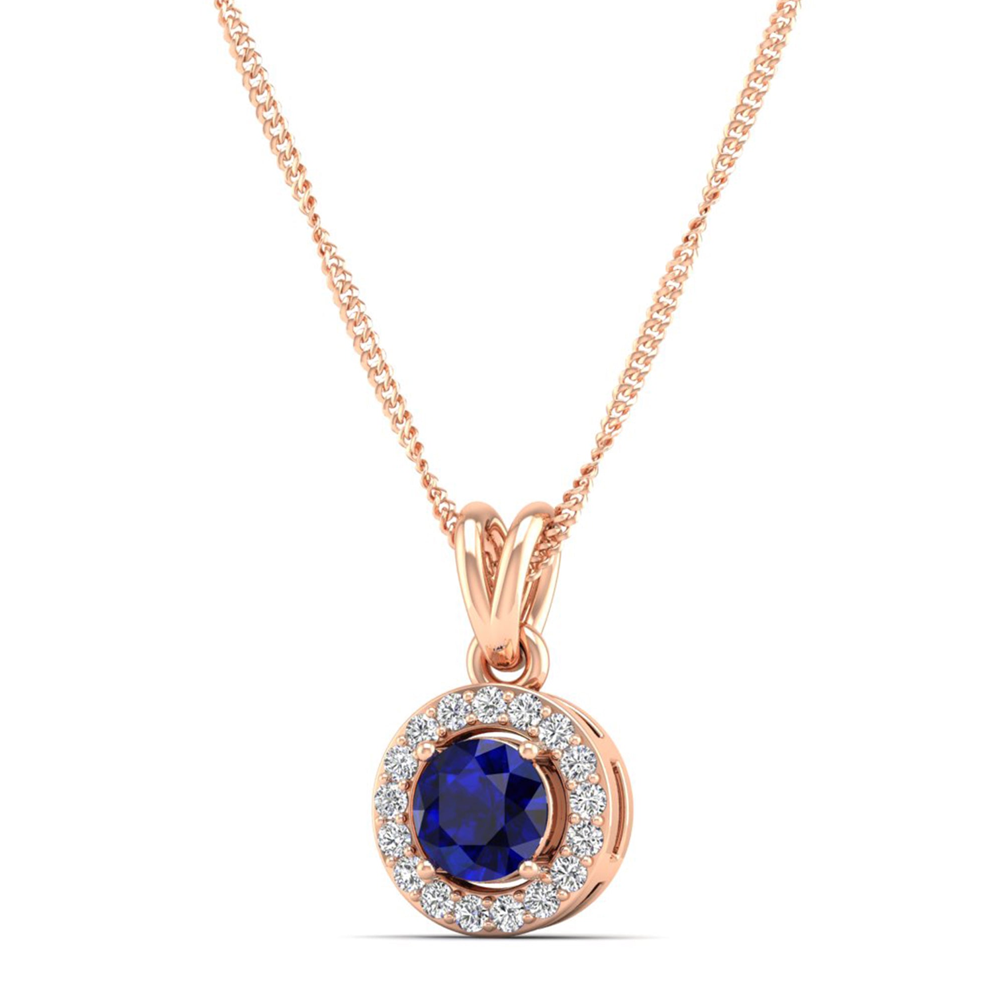 Classic Round Sapphire Pendant with Accent Stones  5.0 mm Center