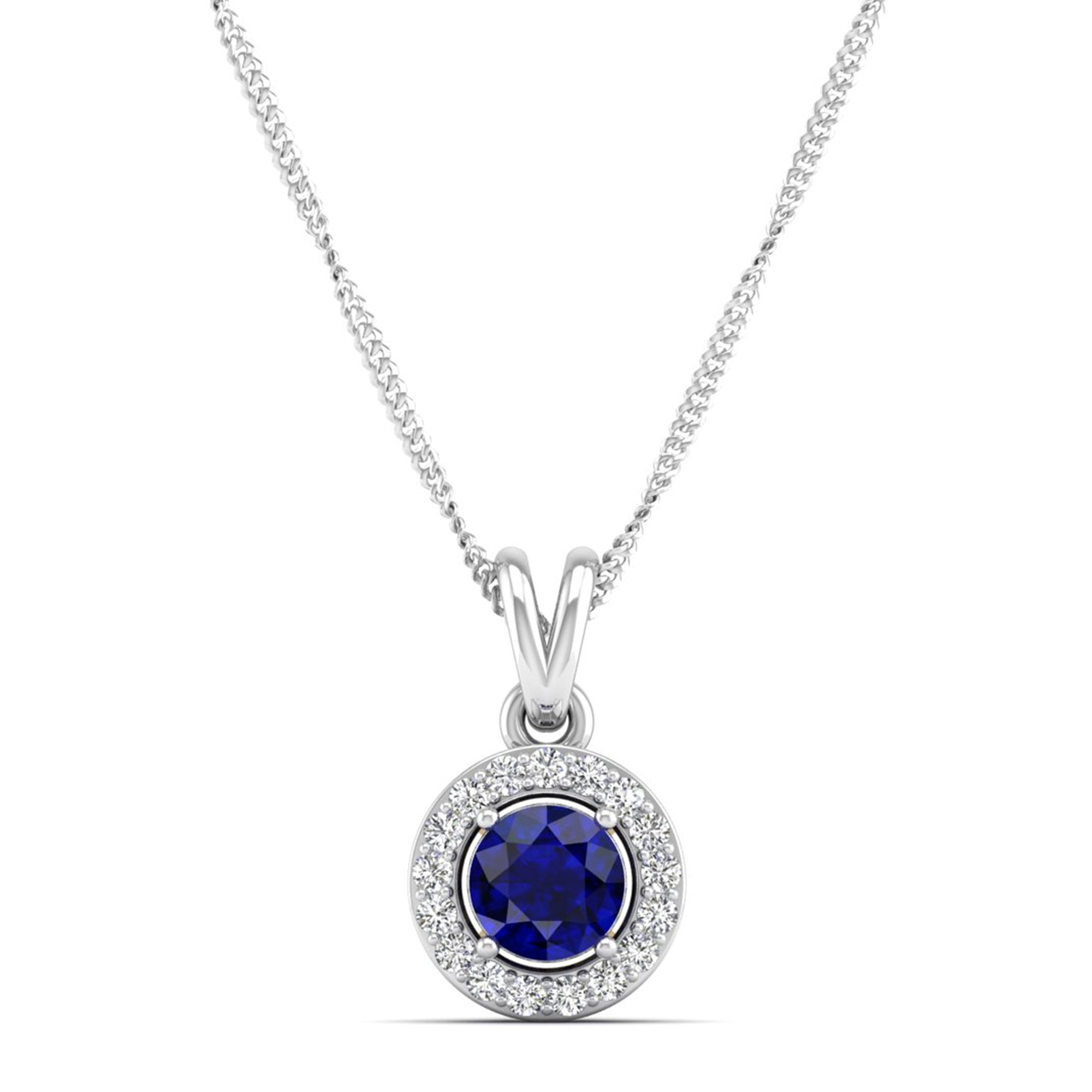 Classic Round Sapphire Pendant with Accent Stones  5.0 mm Center