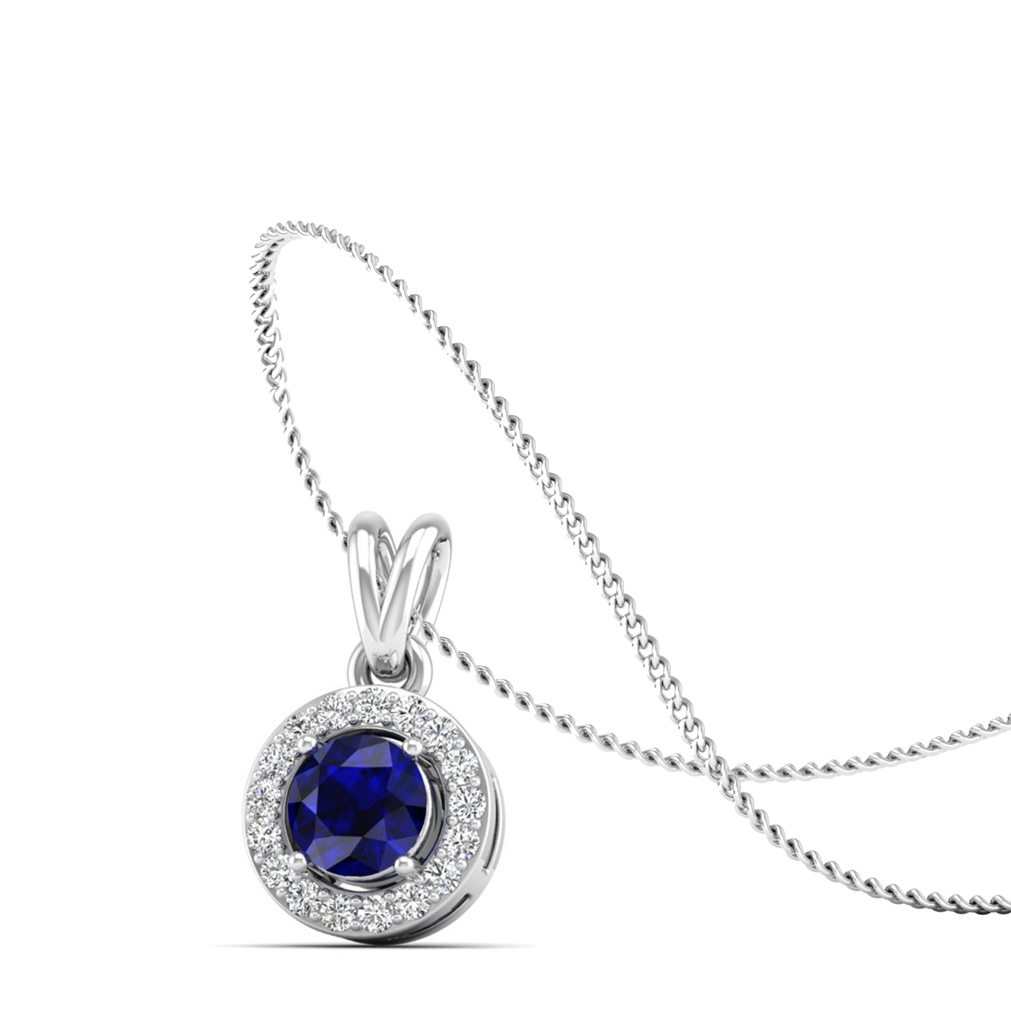 Classic Round Sapphire Pendant with Accent Stones  5.0 mm Center