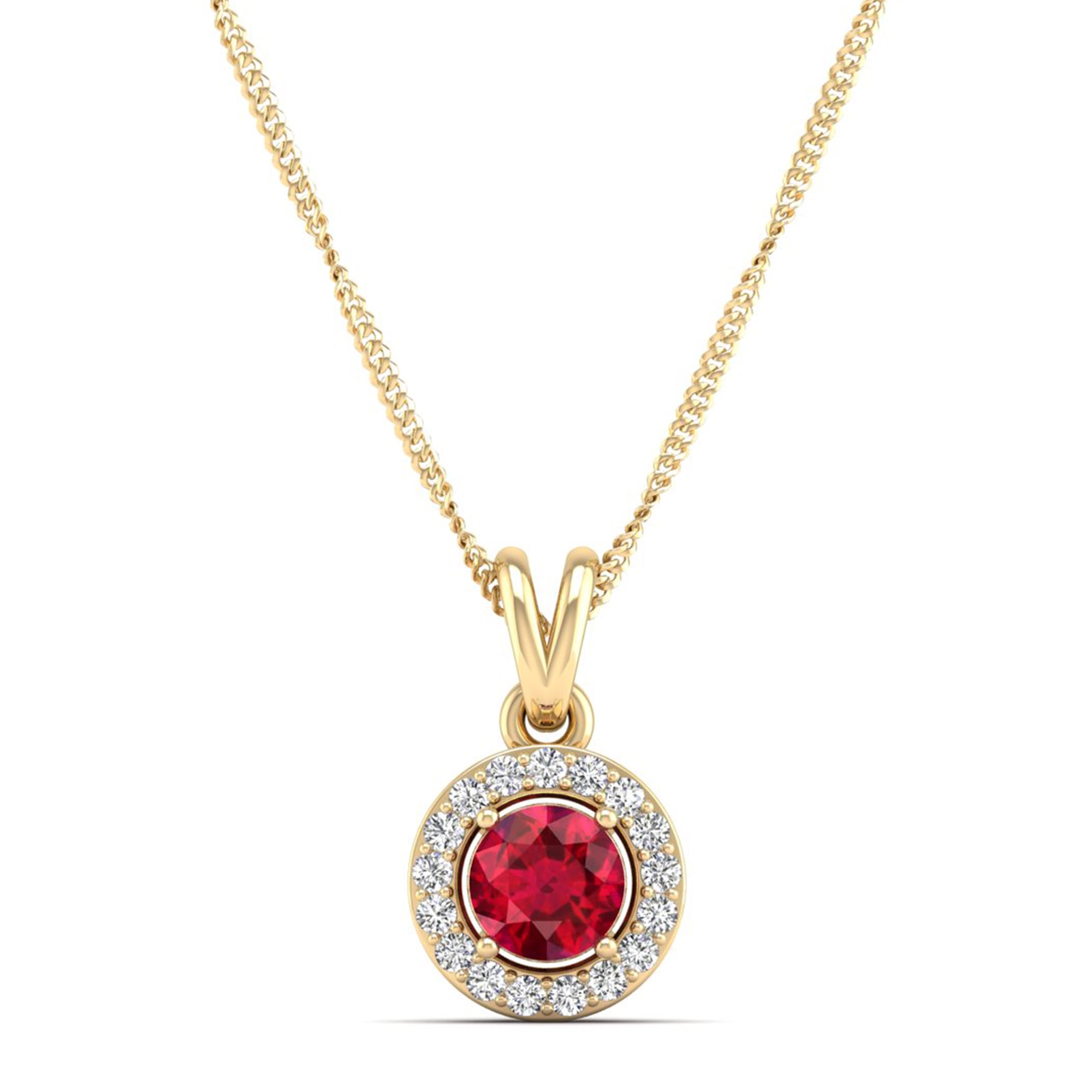 Classic Round Ruby Pendant with Accent Stones  5.0 mm Center