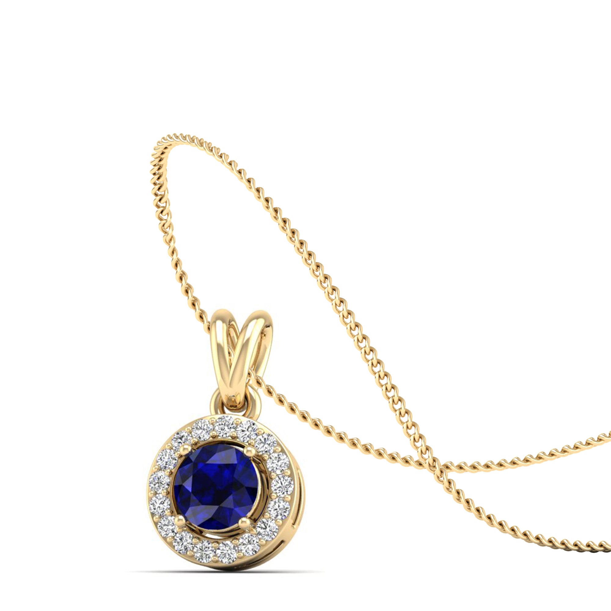 Classic Round Sapphire Pendant with Accent Stones  5.0 mm Center