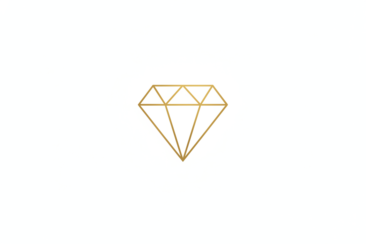 minimal line icon of a diamond, elegant, luxury style, thin gold lines on white background