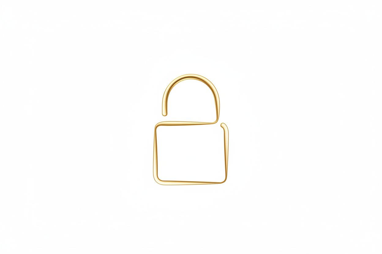 
minimal lock icon, thin gold outline, elegant luxury aesthetic