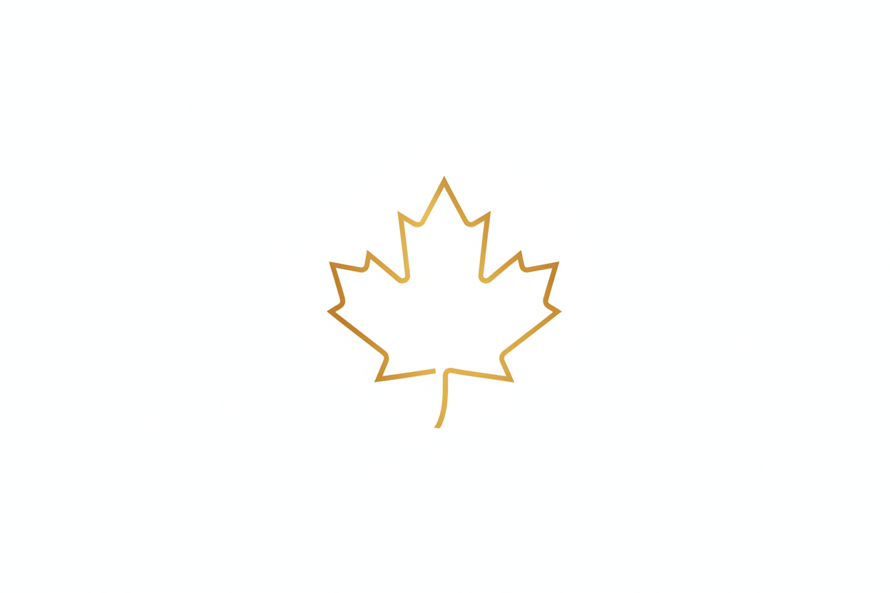 minimal maple leaf icon, elegant thin gold outline, premium branding